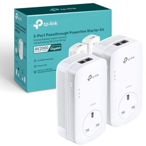Image of TP-Link TL-PA9020PKIT 2-Port Gigabit Passthrough Powerline Adapter Starter Kit, 2X2 MIMO, Powerline Network Adapters Speed up to 2000Mbps, 4K HD Video Streaming and Online Gaming, Plug and Play