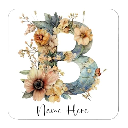 Image of Personalised Drinks Coaster Letter B Floral Letters | Birthday Gifts For Mum Friend Aunty | Coaster For Friends Mum Grandma | Christmas Gift | Gifts For Her | Wood Drinks Coaster | (CO4297)