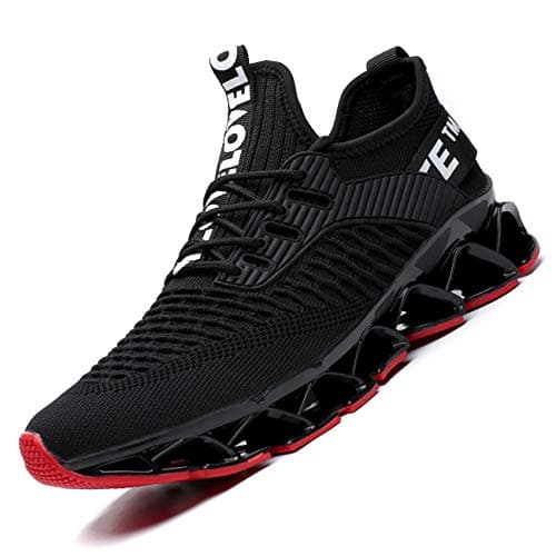Image of Chopben Men's Running Shoes Blade Non Slip Fashion Sneakers Breathable Mesh Soft Sole Casual Athletic Walking Shoes Black/Red Size: 4.5 UK
