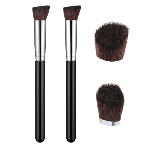 Image of 2 Pcs Concealer Makeup Brushes Flat Concealer Brush Corner Eye Brush Triangle Small Nose Contour Foundation Makeup Brushes Angled Under Eye Brightening Brushe for Cream Face Contour Blending (Black)