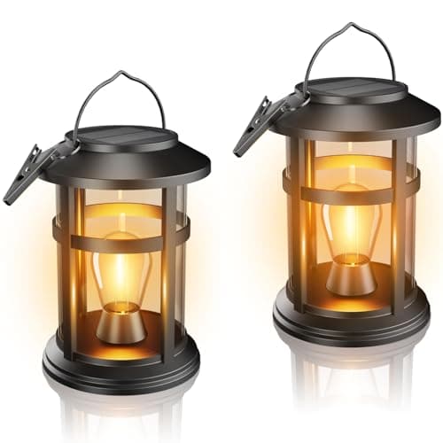 Image of Electight 2 Pack Solar Lanterns for Outside, with LED Bulds, Hanging LED Lantern Waterproof with Bigger Panel, Garden Lights, for Garden Decor, Yard, Patios, Trees, Lawns