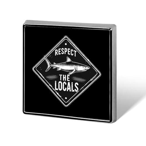 Image of Shark Respect Locals Square Metal Brooch Badge Fashion Lapel Pins Jewelry Decor Unisex