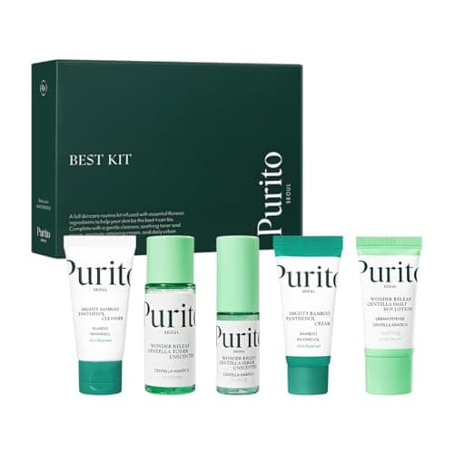 Image of PURITO SEOUL Best Kit - Skincare Routine with Panthenol Cleanser & Cream, Unscented Centella Serum & Toner, For All Skin Types, Gift Set, For Face, Facial Serum, K-Beauty, 3.52 fl. oz.