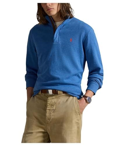 Image of POLO RALPH LAUREN Men's Luxury Jersey Quarter-Zip Pullover, Fresh Surf Heather, Large
