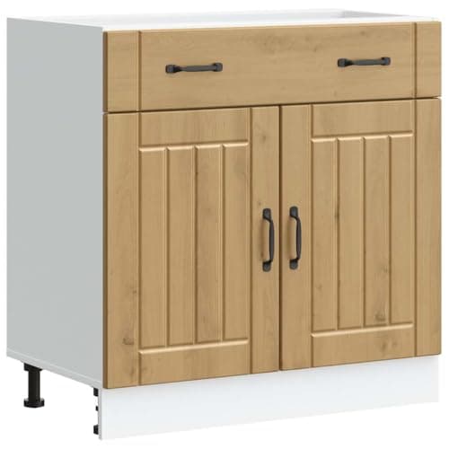 Image of vidaXL Kitchen Base Cabinet Lucca - Artisan Oak, Engineered Wood Storage Unit - 80x46x81.5 cm, Adjustable Feet, Ample Storage, Modern Design