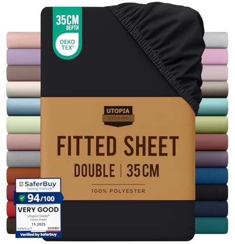 Image of Utopia Bedding Fitted Sheet Double, Black - Deep Pocket 14 inch (35 cm) - Easy Care - OEKO-TEX Certified - Soft Brushed Microfibre Fabric - Shrinkage and Fade Resistant - Bottom Sheet