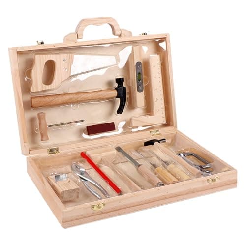Image of Wooden Play Tools Set – Natural Timber Toy Kit, Junior Hand Tools, MåKE BEĺIEVE Repair Gear, Cognitive Growth Practice Assembly Group | Secondary Learning Toys for Interactive Sessionş