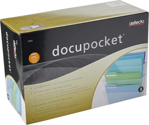 Image of Deflecto - Clear Acrylic Wall Mounted A4 Unbreakable Docupocket Stackable Literature File Holder, Pack of 3 Plastic Document Holders - Transparent, Clear