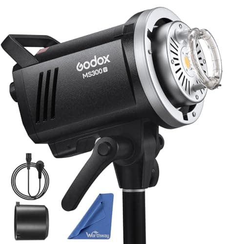 Image of Godox MS300V MS300-V Compact Studio Strobe Flash Light - 300W,GN58 0.1-1.8S Recycle Time,2.4G X System,Bowens Mount LED Modeling Lamp for Photographic Studio Portrait Shooting(MS300 Upgraded Version)