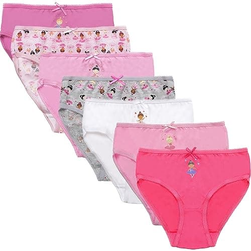 Image of Fashion by Purdashian New Girls Underwear | Cotton Mix Young Girls Pants | Kids Briefs | Multipack Knickers (UK, Age, 7 Years, 8 Years, Regular, Pack Of 7 Ballerinas Design)