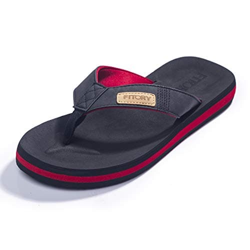 Image of FITORY Mens Flip Flops Comfy Thongs Lightweight Anti-Slip Summer Beach Shoes Red/Black Size 9
