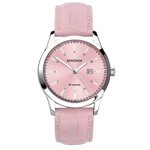 Image of Sekonda Taylor Ladies 34mm Quartz Watch in Pink with Analogue Date Display, and Pink Leather Strap 40550