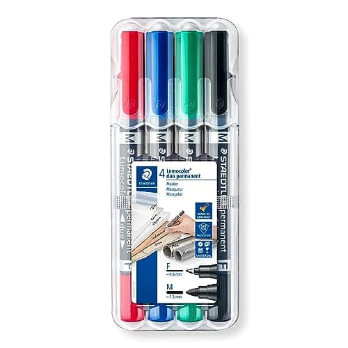 Image of STAEDTLER 348 WP4 Lumocolor Permanent Duo Double-Ended Marker Pen, Fine & Medium Line Width - Assorted Colours (Pack of 4)