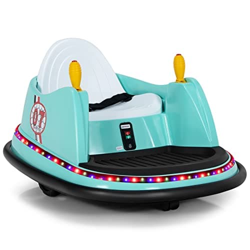 Image of COSTWAY Kids Bumper Car, 360-Degree Rotation Spin Children’s Waltzer Cars with Joystick, Remote Control, Colorful Flashing Lights and Music, Battery Powered Ride on Toy for Boys Girls (Green)