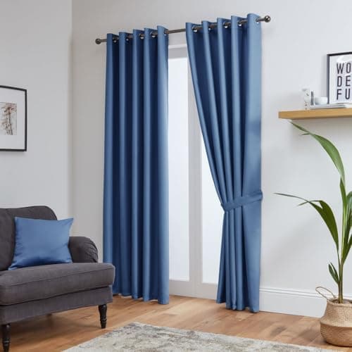 Image of John Aird Blackout Curtains Thermal Energy Saving Eyelet Curtains for Bedroom & Living Room Including Tie Backs (Blue, W 66" x L 72" (2 Panels)