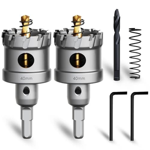 Image of METOTY 40mm 2PCS Carbide Hole Saw Set,Heavy Duty Tungsten Carbide Tipped Hole Cutters Set with a nitrided Step Drill and L-flench, for Steel Iron,Aluminum,Stainless stell