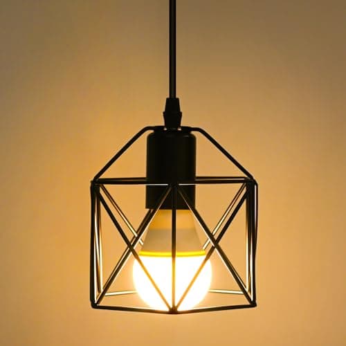 Image of Black Ceiling Light Wire Basket Metal Basket Pendant Lighting Ceiling Light Shade, Ceiling Fitting Light & Industrial Style Light for Indoor Pendant Light Shade lamp Shade (Hexagonal Column)
