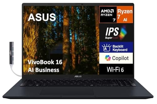 Image of ASUS Vivobook 16 Copilot+ PC 16.0" IPS WUXGA Display (AMD Ryzen AI 7 350, 32GB DDR5, 512GB SSD, AMD Radeon 860M, Backlit KB, WiFi 6, Webcam, Bluetooth 5.4, Win 11 Pro) w/DKZ Hub - M1607KA