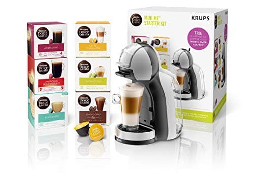 Image of KRUPS Nescafé Dolce Gusto Mini Me, Single Serve Capsule Coffee Machine Starter Kit, Including 6 boxes of Coffee Pods, KP123B41, Arctic Grey and Black