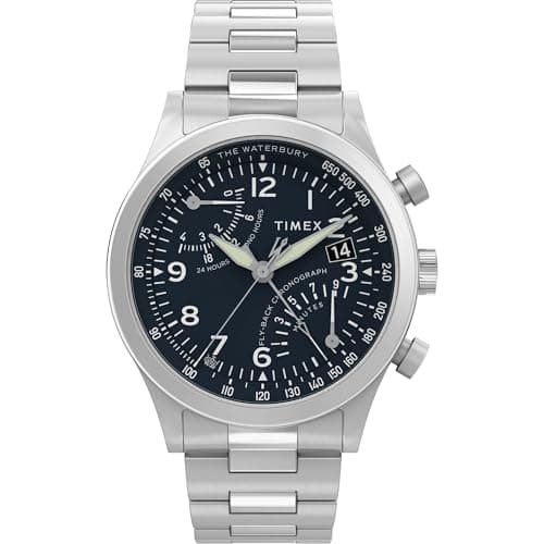 Image of Timex Men's Waterbury Chronograph 42mm Watch - Stainless Steel Bracelet Black Dial Stainless Steel Case, Stainless Steel, 43 mm