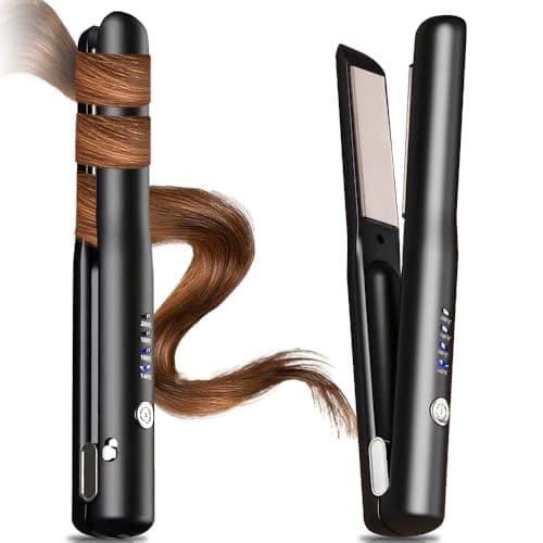 Image of Cordless Hair Straighteners, 2 in 1 Hair Straightener and Curler Mini Portable Wireless Hair Straighteners Curling Iron with 4 Temperature USB Rechargeable Travel Straighteners, Fast Heat Up (Black)