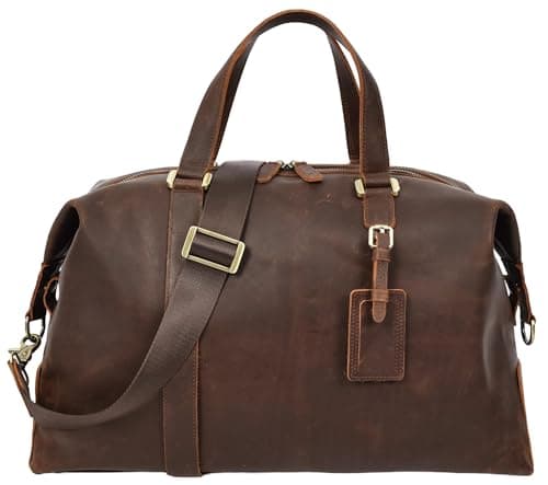 Image of Real Leather Holdall Mid Size Weekend Overnight Cross Body Travel Bag Aspen (Rust Brown)
