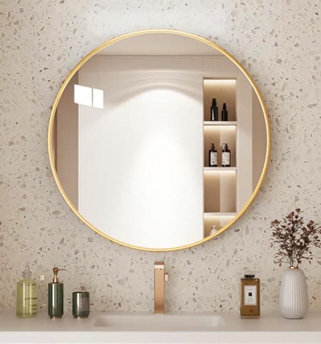 Image of Self-adhesive round mirror acrylic wall-mounted mirror, 40 cm high-definition round bathroom mirror, bathroom, living room, entrance, corridor dressing table decorative mirror (with decorative frame)