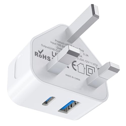 Image of USB C Plug UK Fast Charge 25W Apple iPhone 17 16 15 USBC Charger Plugs Adaptor UK with Type C and USB A Port Charging for i Phone 17 Pro Max Air 16e/14/13/12/11 Series/SE/iPad A16 11th/Watch
