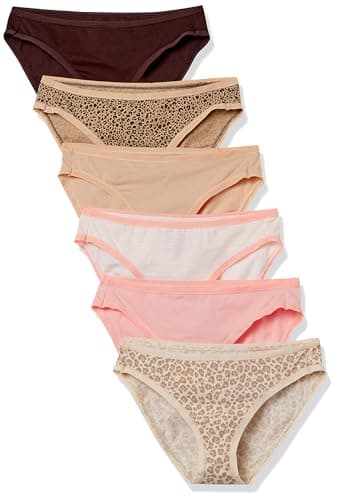 Image of Amazon Essentials Women's Cotton Bikini Brief Underwear (Available in Plus Size), Pack of 6, Animal Print/Leopard/Multicolour/Stripes, 16