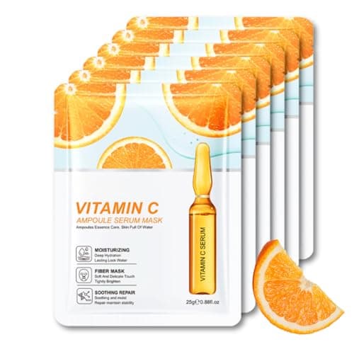 Image of 6PCS Vitamin C Sheet Mask, Vitamin C Face Mask Set, Firming Korean Mas-ks, Hydrating Facial Ma-sk For Dehydrated, Dull And Tired Skin, Improves Skin Face M-asks Skincare