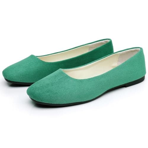 Image of Hwalleum Women's Casual Square Toe Ballet Flats Ladies Stylish Slip On Ballerina Flats Girls Fashionable Solid Color Ballet Pumps Dolly Shoes Womens Comfy Office Driving Flat Shoes Loafers Green
