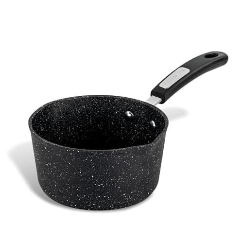 Image of Scoville NEVERSTICK 16cm Milk Pan with Pouring Lips, Non Stick Milk Pan, 1.1L Capacity, Suitable for All Hobs Including Induction, Dishwasher Safe, PFOA Free, Non Toxic, Toughened Aluminium, Black