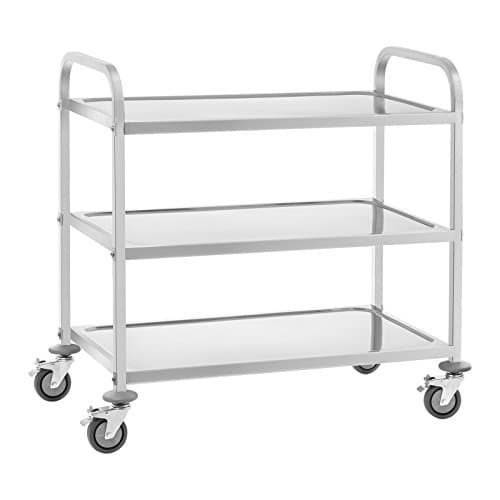 Image of Royal Catering RCSW-6.2 Serving Catering Trolley (3 Shelves, 28,5 cm Distance in-between, Vibration-proof swivel rolls, 2 Brakes, up to 500 kg, Stainless Steel)