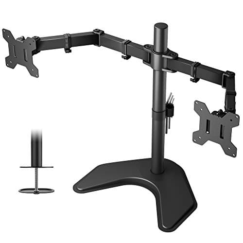 Image of BONTEC Dual Monitor Stand for 13-27” Screens, Adjustable Desk Mount with Tilt, Swivel & Rotate, VESA 75x75 & 100x100mm, Height Adjustable, Holds Up to 10kg per Arm, Sturdy Base for Home & Office Use