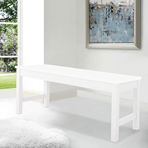 Image of Warmiehomy Dining Bench,Elegant Modern Bench Solid Pinewood & Sturdy Metal Frame, Durable 2-Seater for Living Room, Bedroom, Kitchen, Patio,90CMx35CMx44.5CM, All White Color