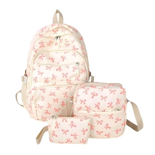 Image of Gonggi Cute Girls School Backpack with Bow, Lightweight Bookbag for Teenage Secondary School, Pink Rucksack for Women, Waterproof College Bag for Girls