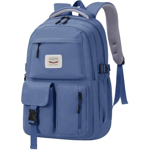 Image of FIORETTO Lightweight School Backpack Womens, Cute School Bag for Teenager Girls, 15.6 Laptop Rucksack Backpack for School Casual Daypacks Travel Backpack for College Work Dark blue 25L