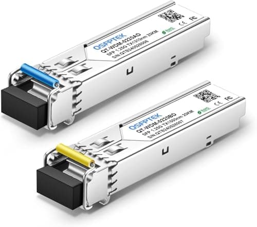 Image of QSFPTEK 1.25G BIDI WDM SFP Module, 1000Base-BIDI Transceiver 20km Simplex LC Port, Tx1310/Rx1550nm Transceiver Compatible with Cisco GLC-BX-U, GLC-BX-D, UF-SM-1G-S, Mikrotik (SMF, 20km, DDM)