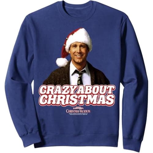 Image of Absolute Cult National Lampoon's Christmas Vacation Men's Crazy About Christmas Sweatshirt Navy Blue X-Large