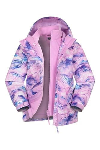 Image of Mountain Warehouse Aries Kids 3-in-1 Waterproof Jacket -Taped Seams Childrens Rain Jacket, Detachable Hood Girls & Boys Raincoat - Best for Spring Summer Dark Pink (Aries) Kids Size 11-12 Years
