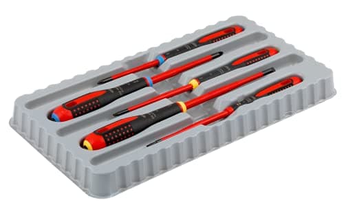 Image of Bahco BE-9882SL Ergo 5 Piece Slim VDE Insulated Slotted & Pozi Screwdriver Set