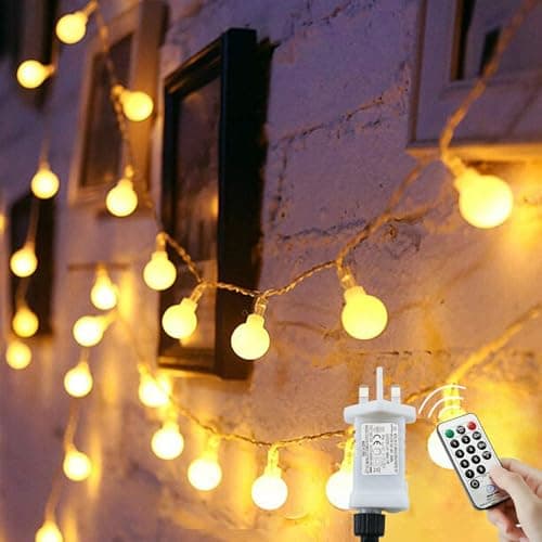 Image of Augone Globe String Lights Waterproof, 23M/75Ft 200 LED Fairy Lights Plug in, 8 Modes Christmas Light Outdoor/Indoor, Garden Lights for Patio, Gazebo, Party Decorations (Warm White, 200LED)