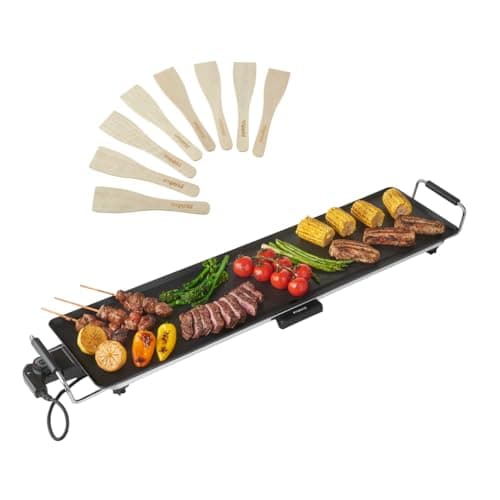 Image of Emperial Teppanyaki Grill - Electric BBQ Grill with Non-Stick Table Top Plate, 2000W, Easy Clean, Adjustable Temperature Control, Oil Drip Tray & 8 Spatulas - 90x23x10cm