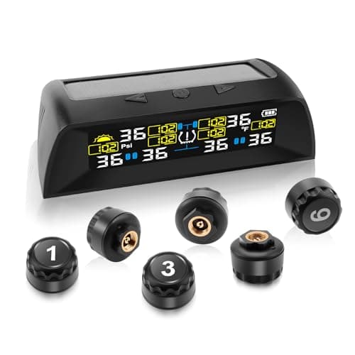 Image of Avutrel TPMS Tyre Pressure Monitoring System for HGVs, Caravans, Coaches, Motorhom, 6 Wheel Sensors,with 5 Alarm Modes,Solar/USB Charging(Enhanced 2024 Version)