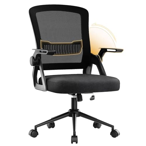 Image of naspaluro Ergonomic Office Chair, Height Adjustable Executive Work Computer Desk Chairs with Padded Seat Cushion, Swivel Mesh Chair with 90° Flip-up Armrest & Lumbar Support for Home/Office-black