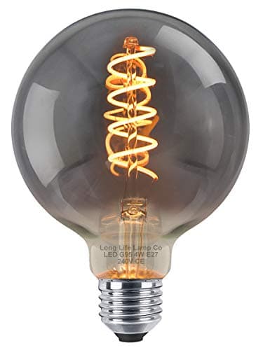 Image of Long Life Lamp Company Industrial Vintage LED Light Bulb E27 Coil Spiral Filament Grey Smoked Glass Retro Edison Classic G95 4w Globe