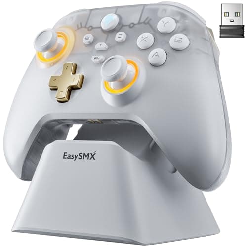 Image of EasySMX PC Controller, Enhanced Wireless Bluetooth Pro Game Controller with Charging Dock/RGB Backlit/Hall Sensor,No Stick Drift No Dead Zone, Windows PC, Android, Steam, Switch, iOS White