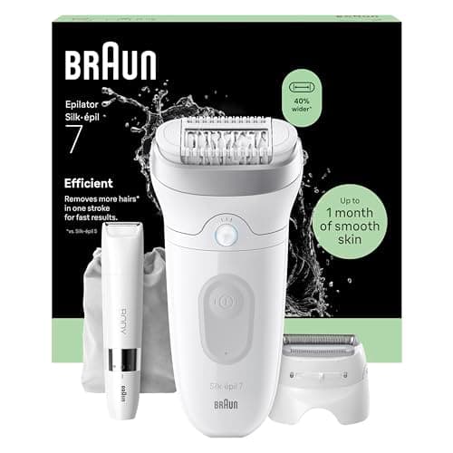 Image of Braun Silk·épil 7, Epilator with Wide Head for Easy Hair Removal, Wet & Dry, Lasting Smooth Skin, Includes Shaver Head, Trimmer Comb and Mini Body Trimmer, 7-441, Silver