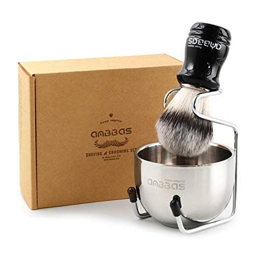 Image of Anbbas Synthetic Badger Shaving Brush,3in1 Kit with Stainless Steel Shaving Stand and Bowl for Men Wet Close Shave