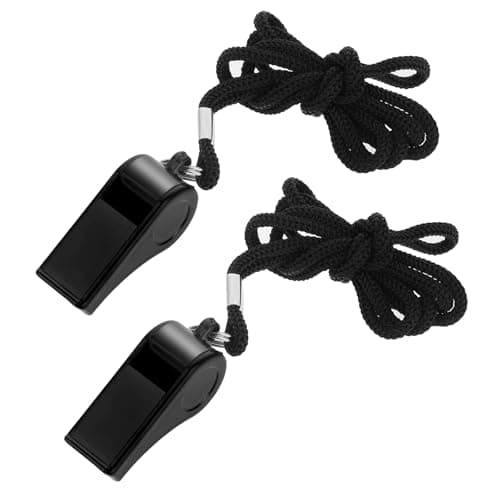 Image of Aiyorse Black Whistle, 2 Packs Whistle for Coaches, Plastic Coach Whistles with Lanyard, Loud Clear Crisp Referee Whistle, Whistle Emergency for Teacher Polices Officials Sport Training Lifeguard